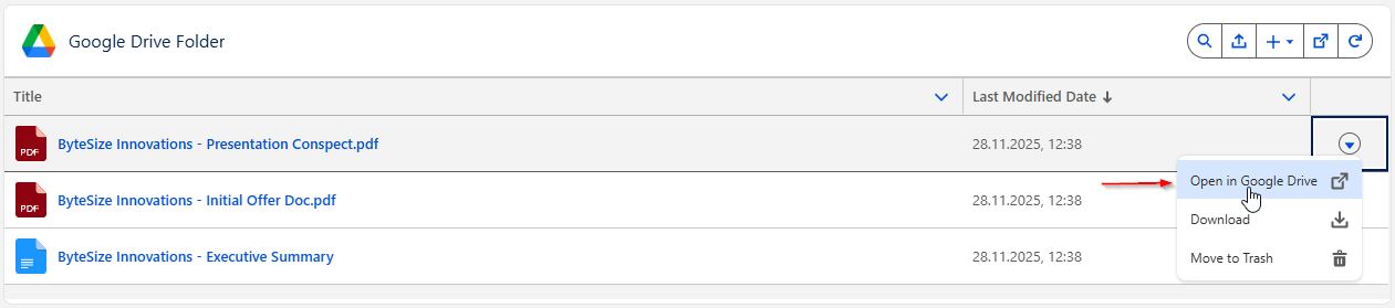 DriveMate Google Drive Folder component - opening individual file in Google Drive