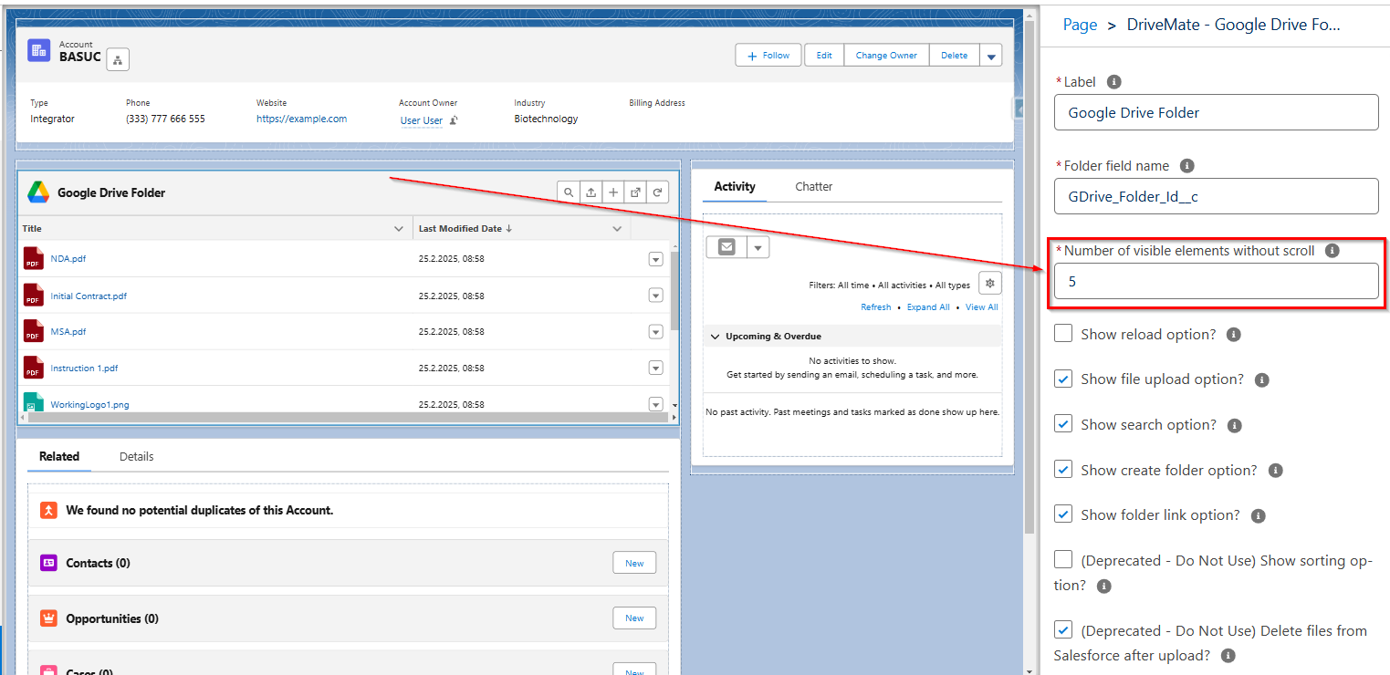 DriveMate component scroll configuration